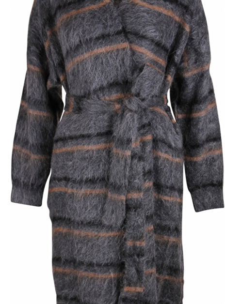 Vest mohair streep grijs cognac