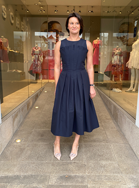 Jurk cloche midi marine technisch katoen