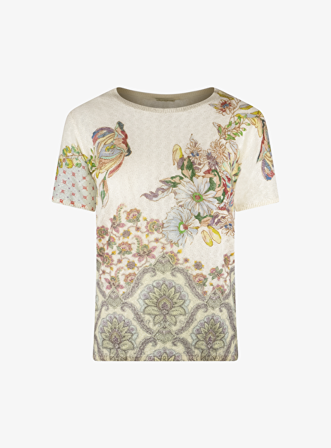 Pull cashmere offwhite bloemen en glitter