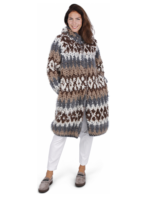 Vest teddy dessin offwhite bruin grijs