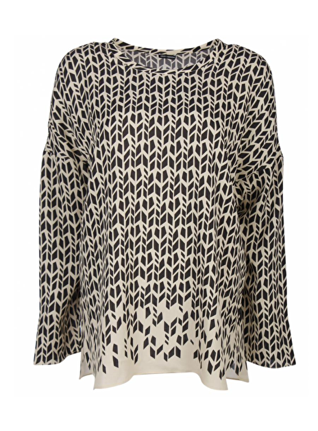 blouse zijde camel/zwart dessin