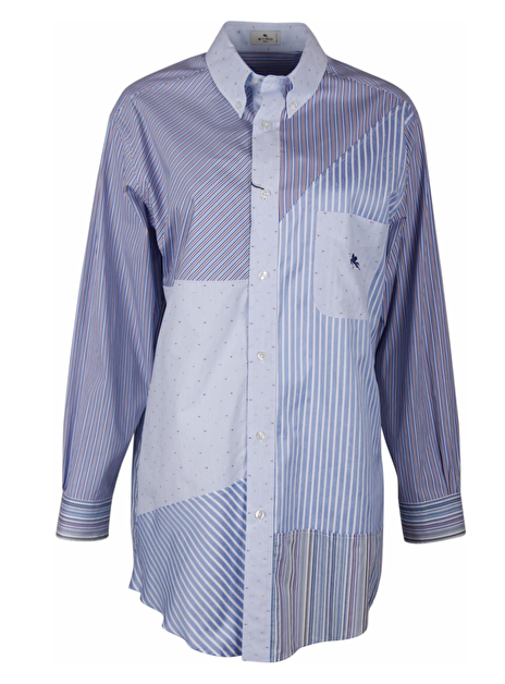 Blouse patchwork blauw, rood