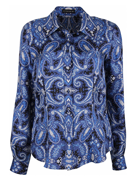 Blouse zijde paisley print blauw