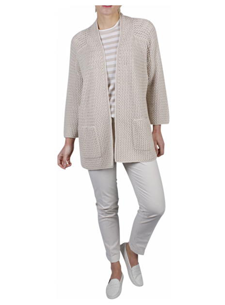 Broek seersucker streep beige wit